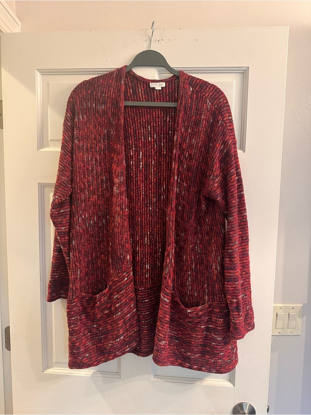 J. Jill Red Multi Knit Open-Front Cardigan